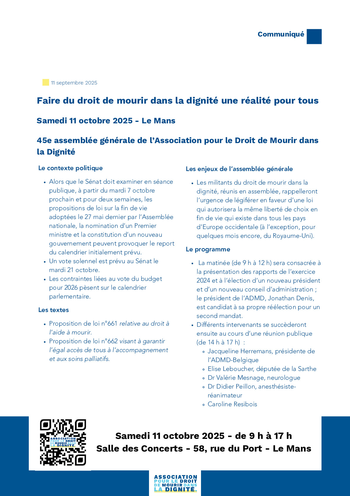 45e Assemblée générale de l'ADMD - Le Mans