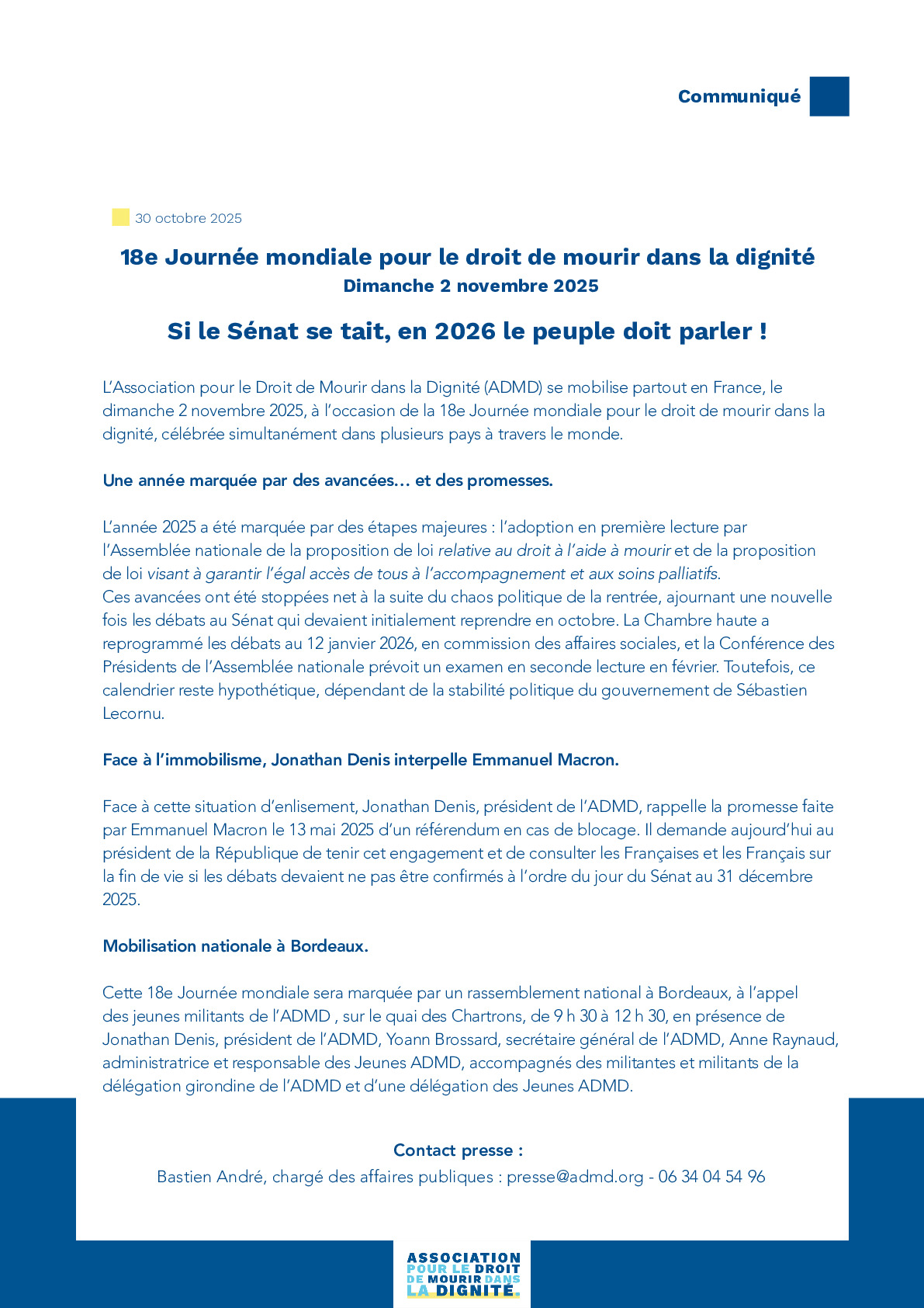 18e Journée mondiale pour le droit de mourir dans la dignité