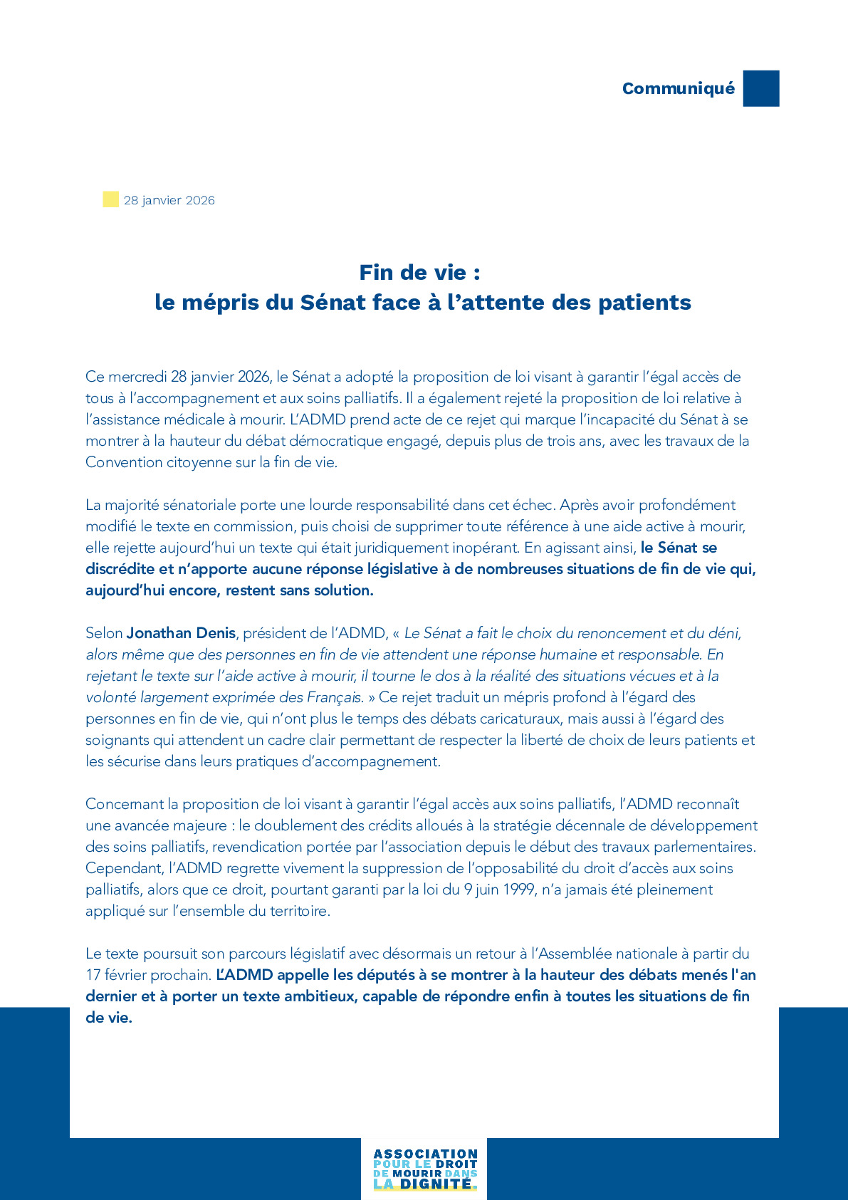 Fin de vie : le mépris du Sénat face à l’attente des patients