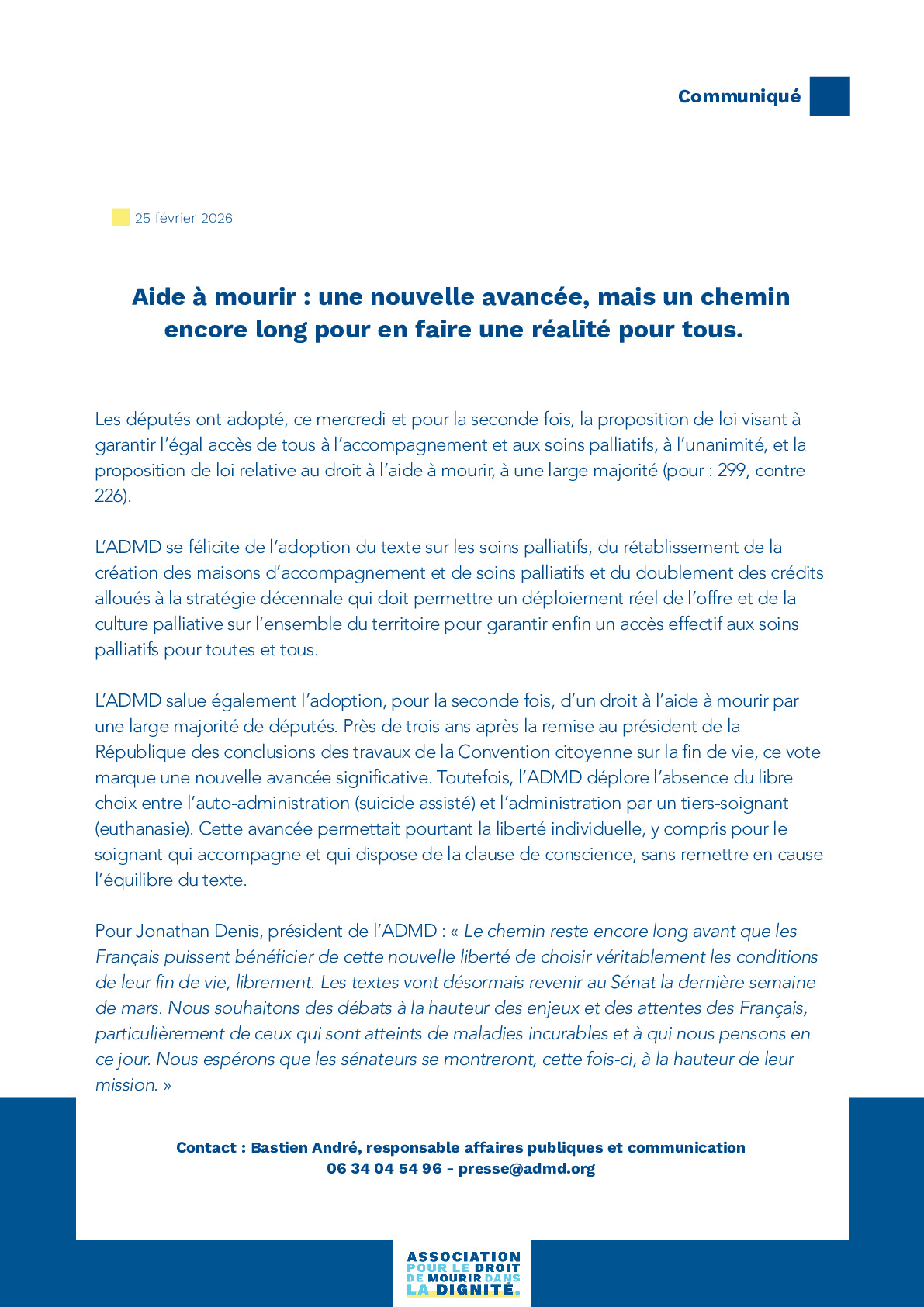 Aide à mourir : une nouvelle avancée, mais un chemin encore long pour en faire une réalité pour tous