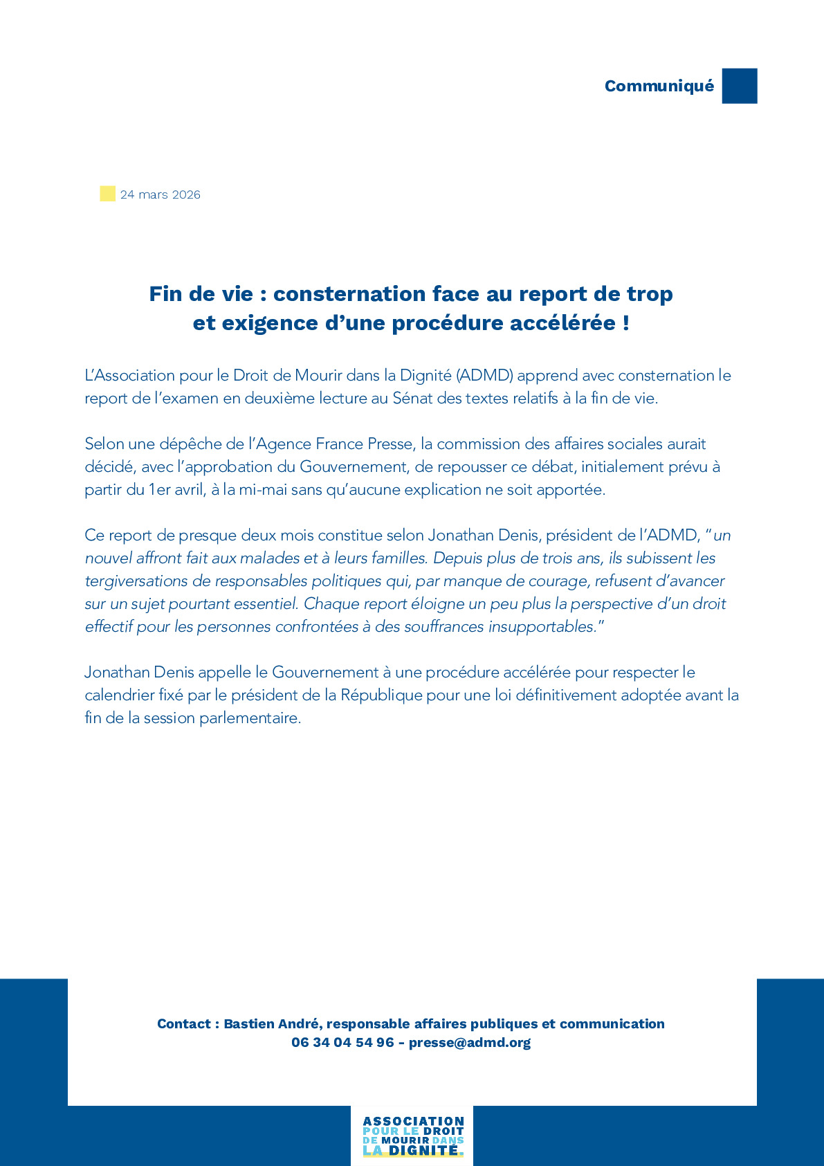 Fin de vie : consternation face au report de trop