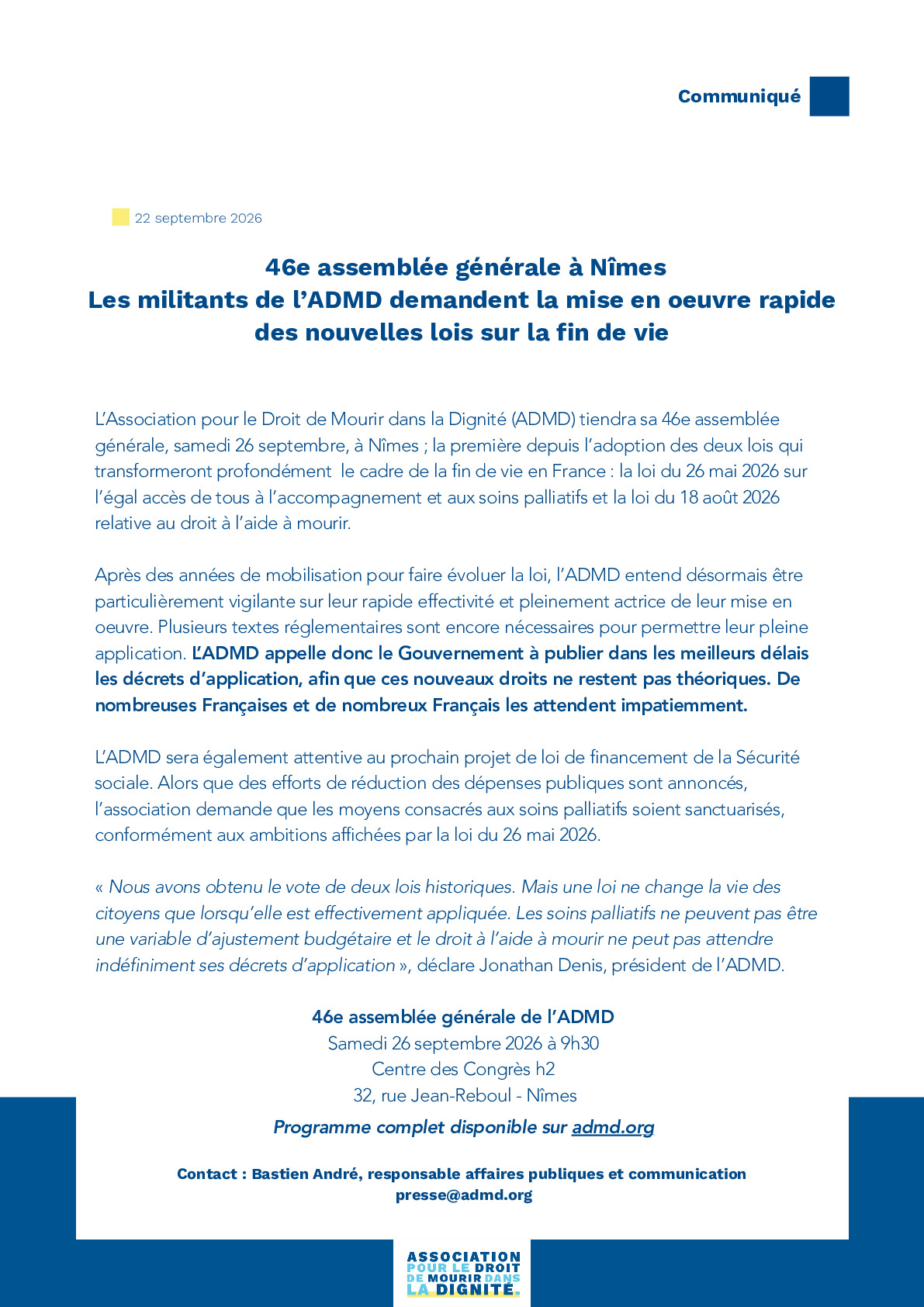 46e assemblée générale de l'Association pour le Droit de Mourir dans la Dignité - Nîmes