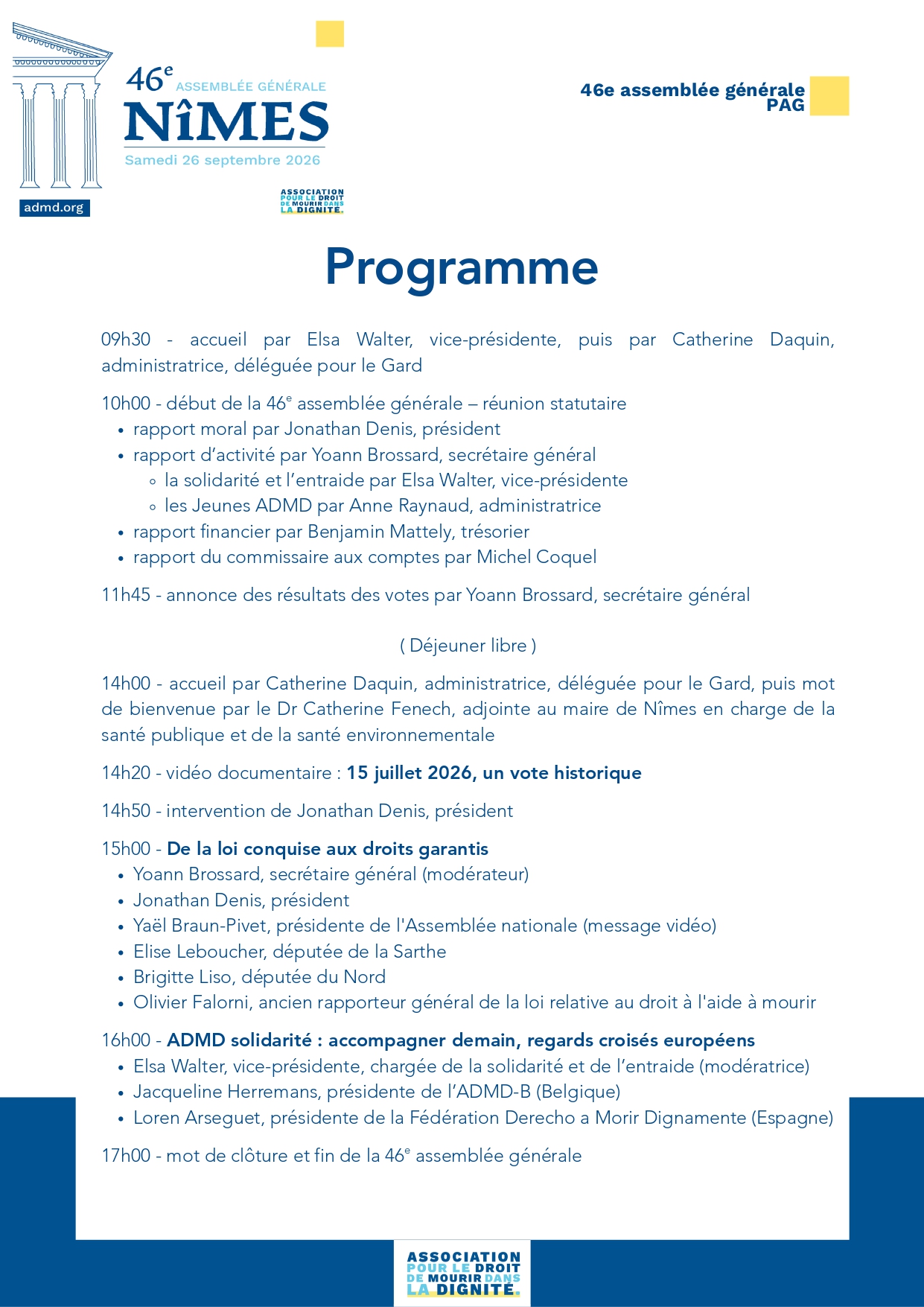 Programme de la 46e assemblée générale de l'ADMD