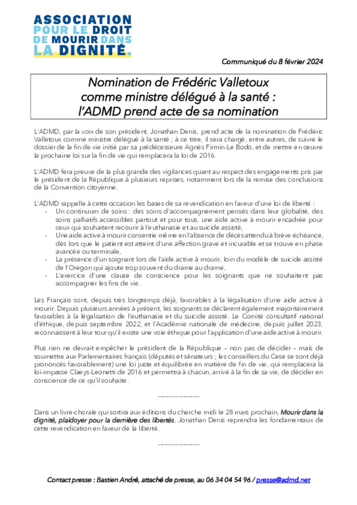 CP - Nomination ministre déléguée à la santé