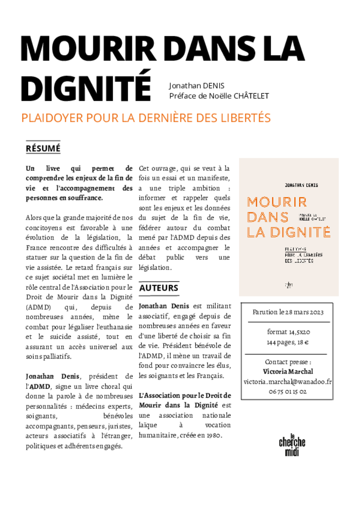 Communiqué - Mourir dans la dignité, plaidoyer pour la dernière des libertés