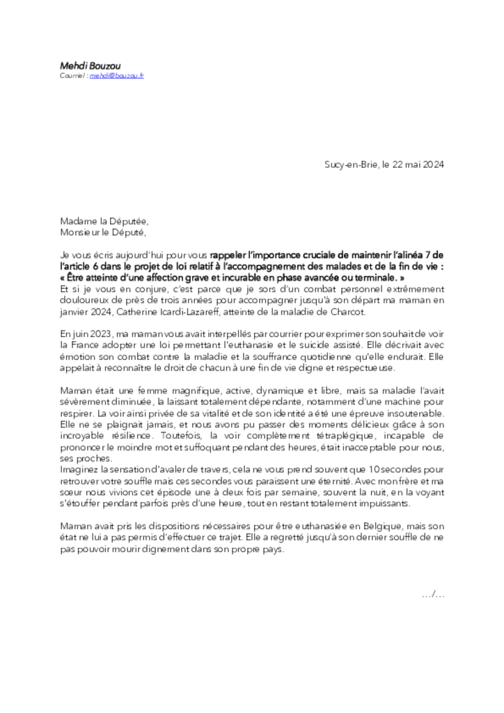 Lettre de Mehdi Bouzou 