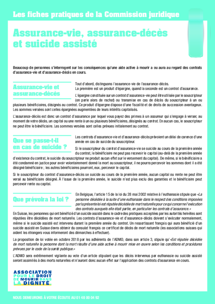 Assurance-vie, assurance-décès et suicide assisté