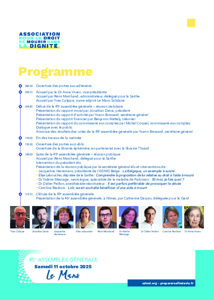Programme de la 45e AG de l'ADMD
