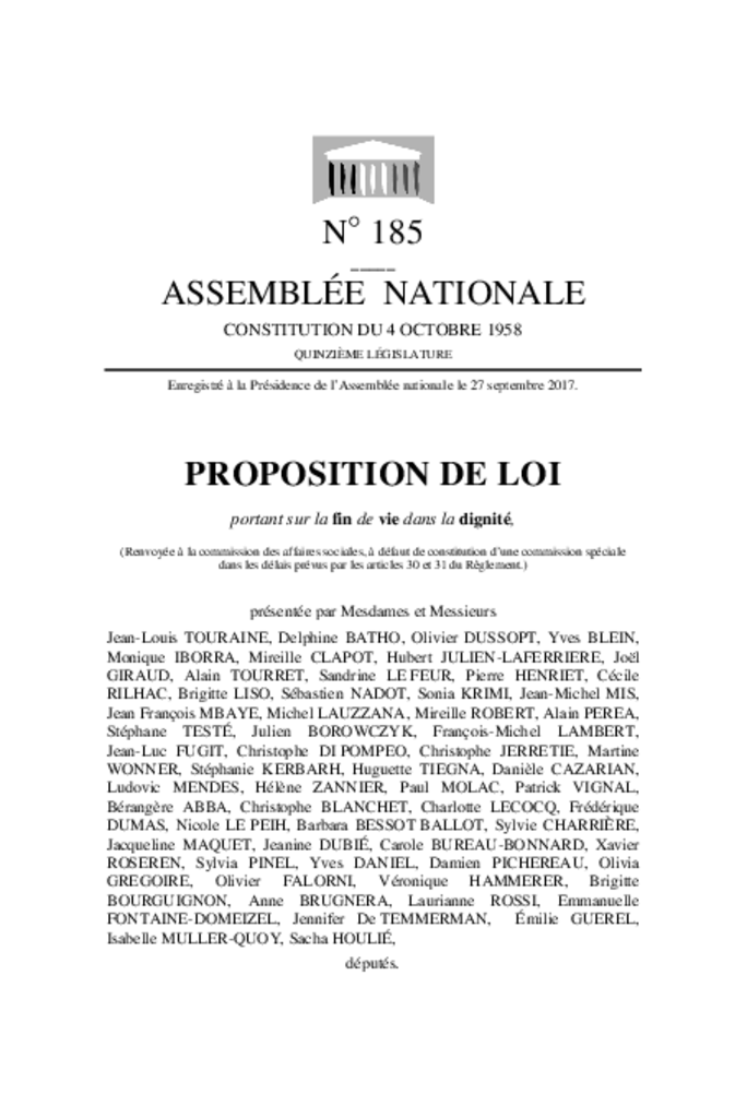 Proposition de loi sur la fin de vie de Jean-Louis Touraine