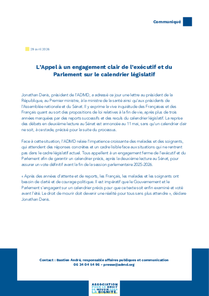 L’Appel à un engagement clair de l’exécutif et du Parlement