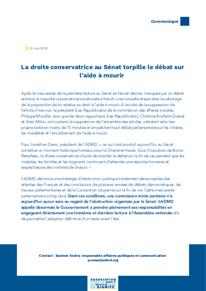 La droite conservatrice au Sénat torpille le débat sur l’aide à mourir 