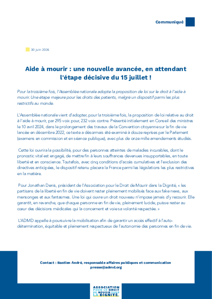 Aide à mourir : une nouvelle avancée, en attendant l'étape décisive du 15 juillet !