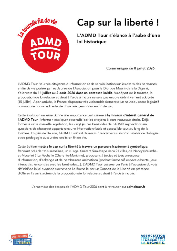 CP - Lancement de la 11e édition de l'ADMD Tour