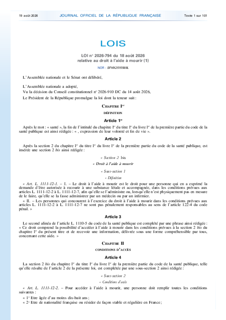 Loi relative au droit à l'aide à mourir