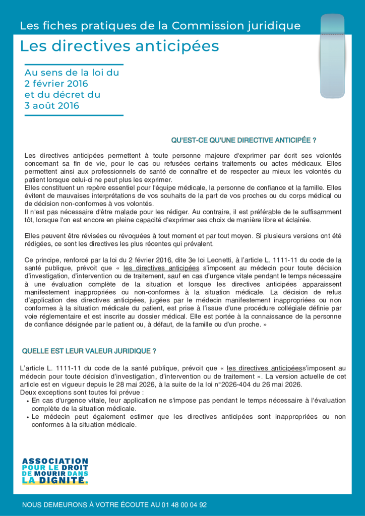 Fiches pratiques directives anticipées
