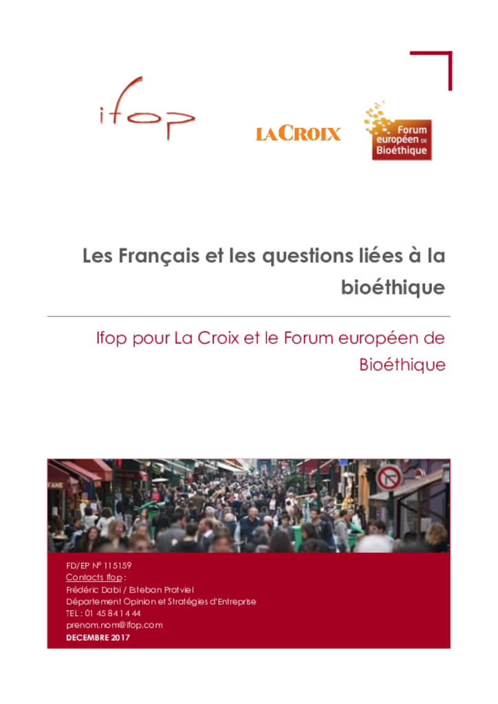 Sondage Ifop - Les Français et les questions liées à la bioéthique.