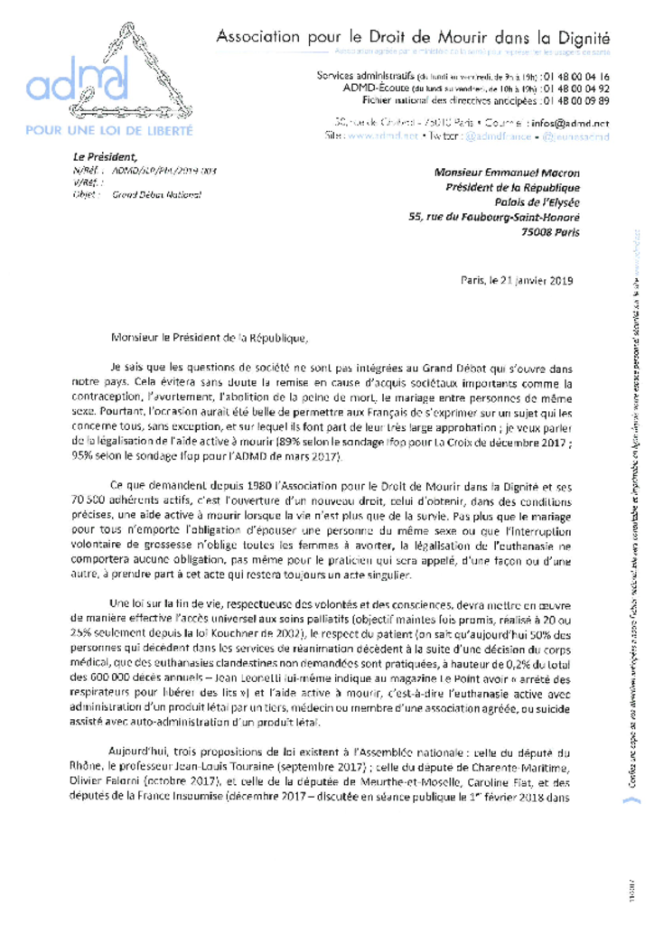 Lettre au président de la République