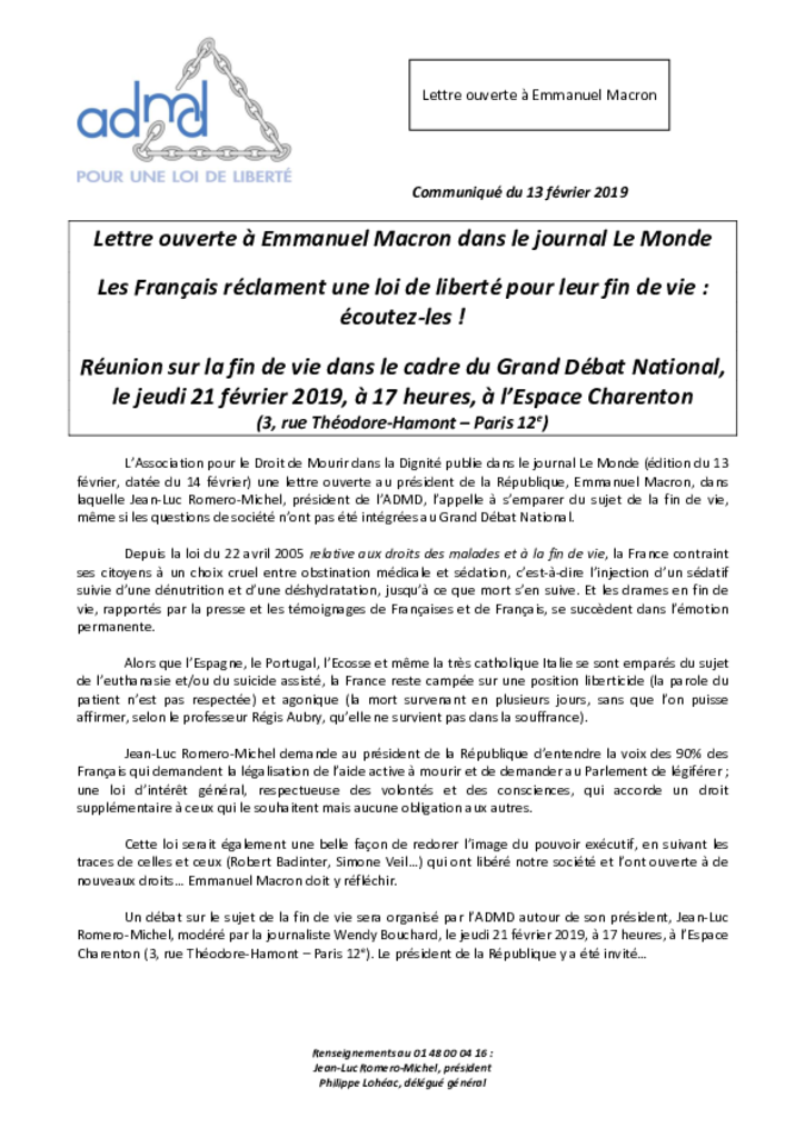 CP - Lettre ouverte à Emmanuel Macron