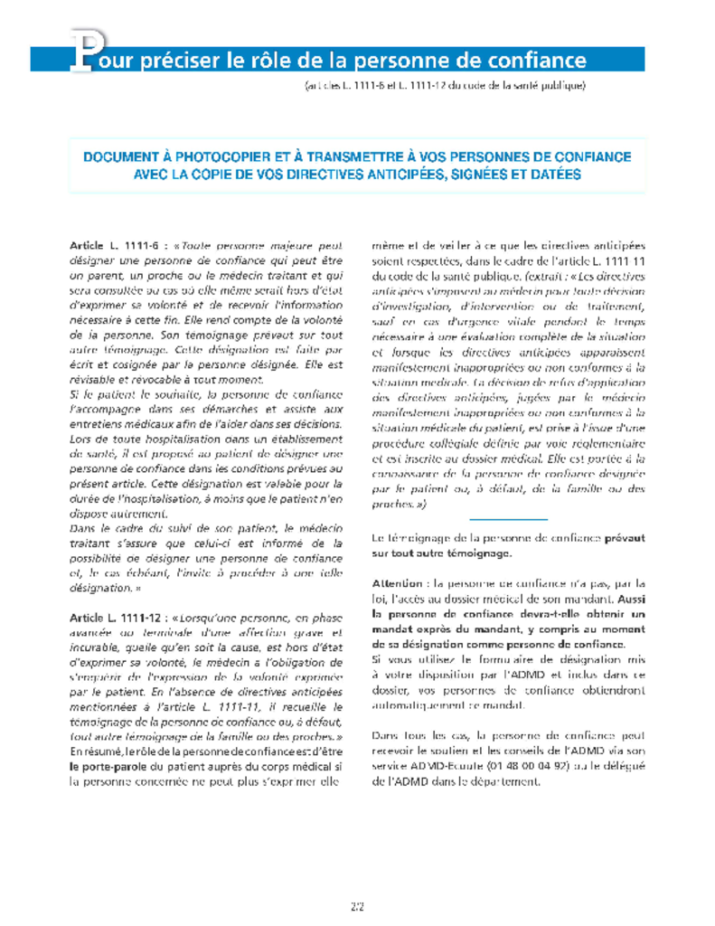 Notice sur le rôle de la personne de confiance
