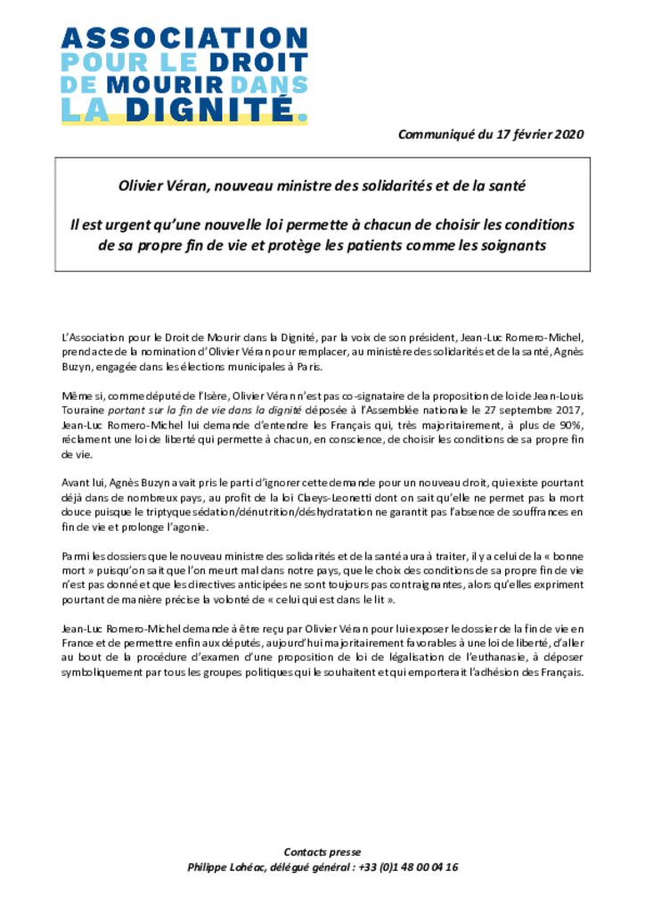 CP - Nomination d'Olivier Véran