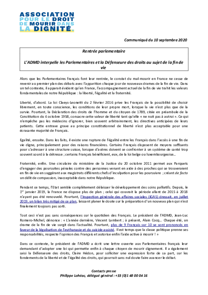 CP - Lettre ouverte aux Parlementaires et à la Défenseure des droits 