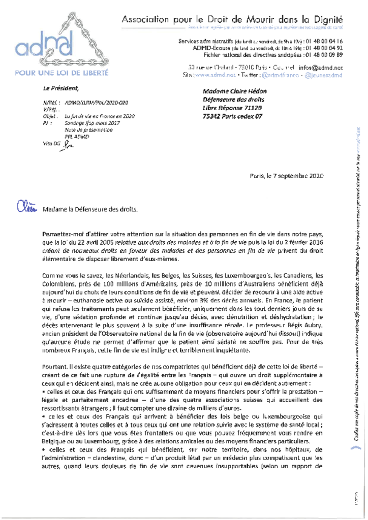 Lettre à la Défenseure des droits