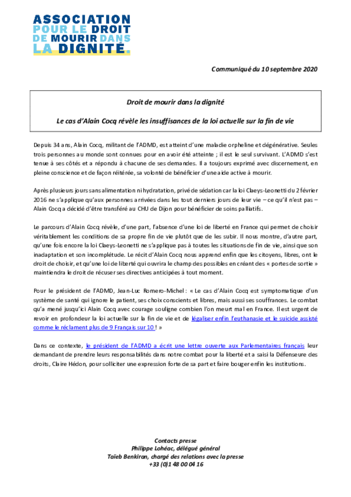 CP - Reprise des SP pour Alain Cocq
