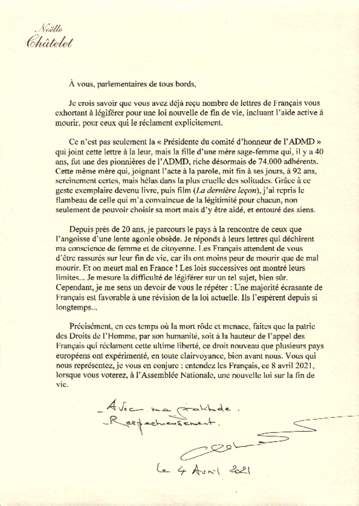 Lettre de Noëlle Châtelet
