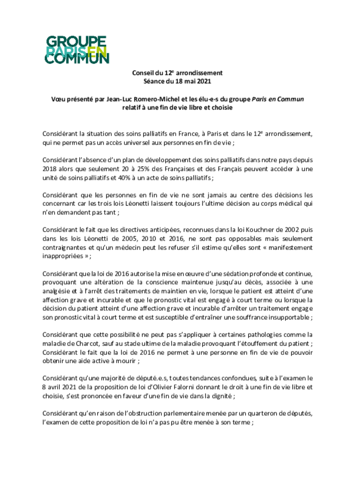 Voeu de fin de vie