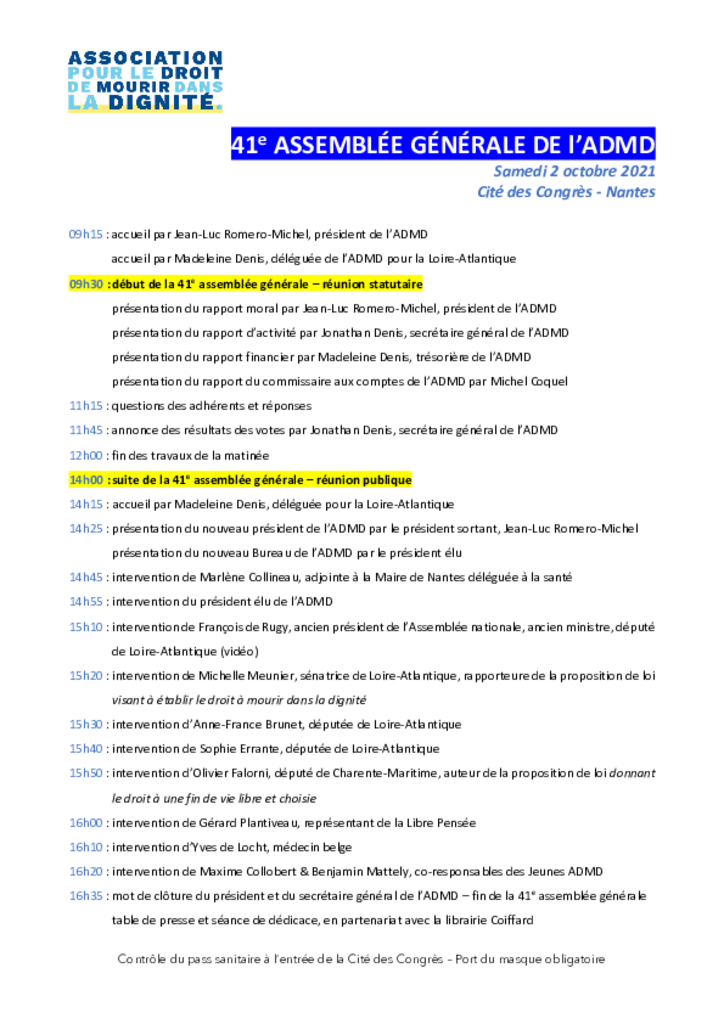 Programme 41e Assemblée générale