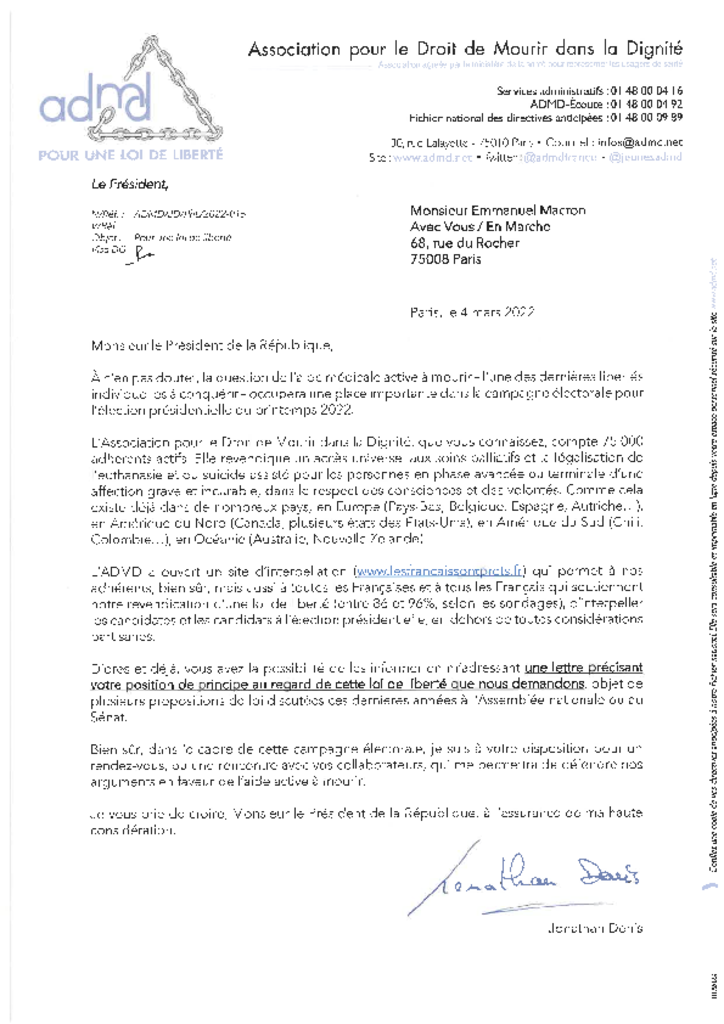 Lettre d'interpellation envoyée à Emmanuel Macron