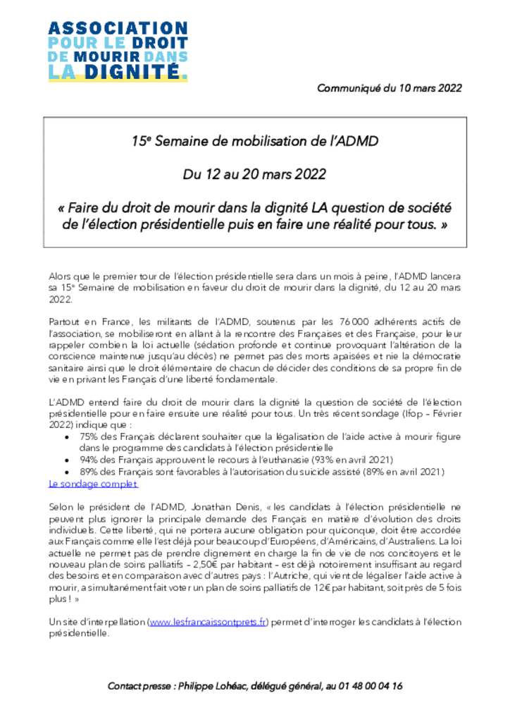 CP - 15e Semaine de mobilisation 