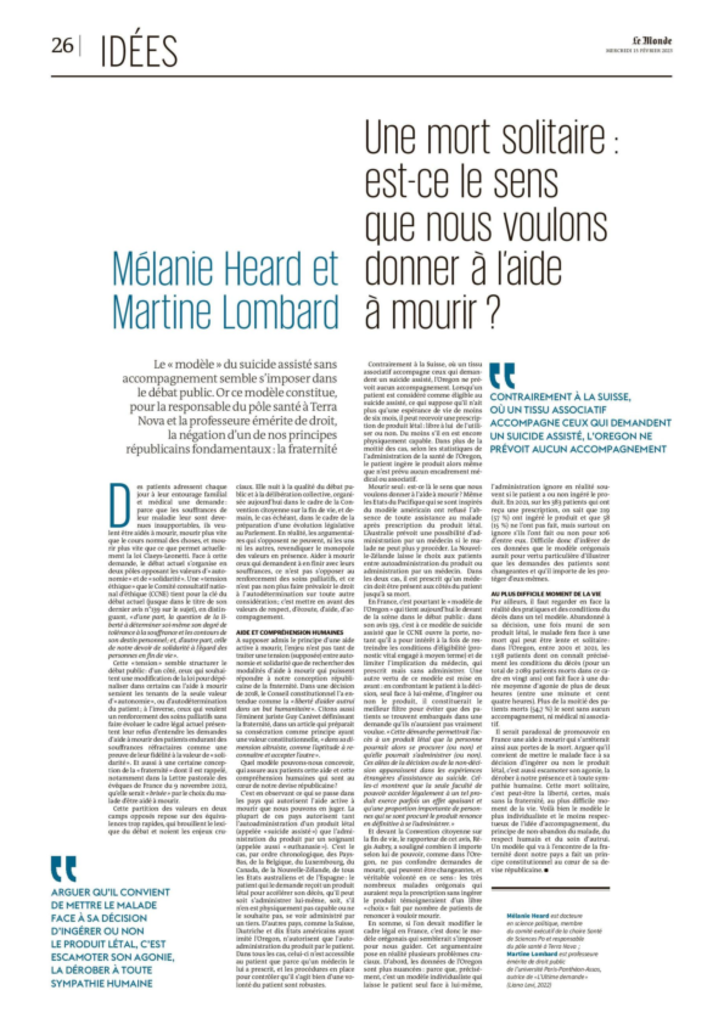 Tribune de Martine Lombard, professeure émérite de droit public, publiée dans le Journal Le Monde