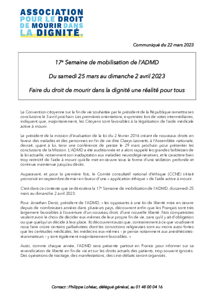 CP - 17e Semaine de mobilisation