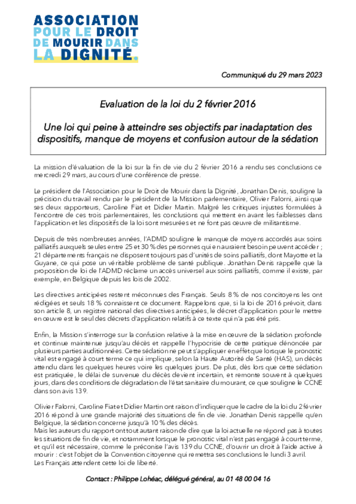 Evaluation de la loi du 2 février 2016