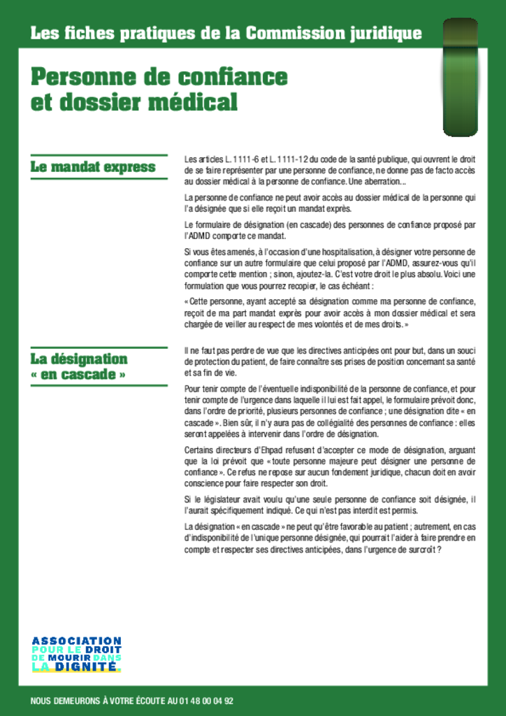 Personne de confiance et dossier médical