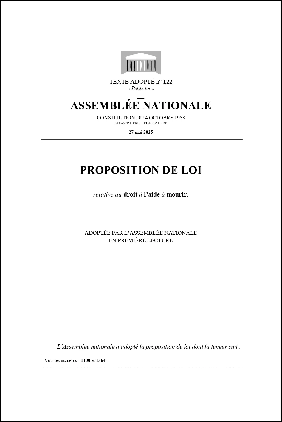 La proposition de loi relative au droit à l’aide à mourir