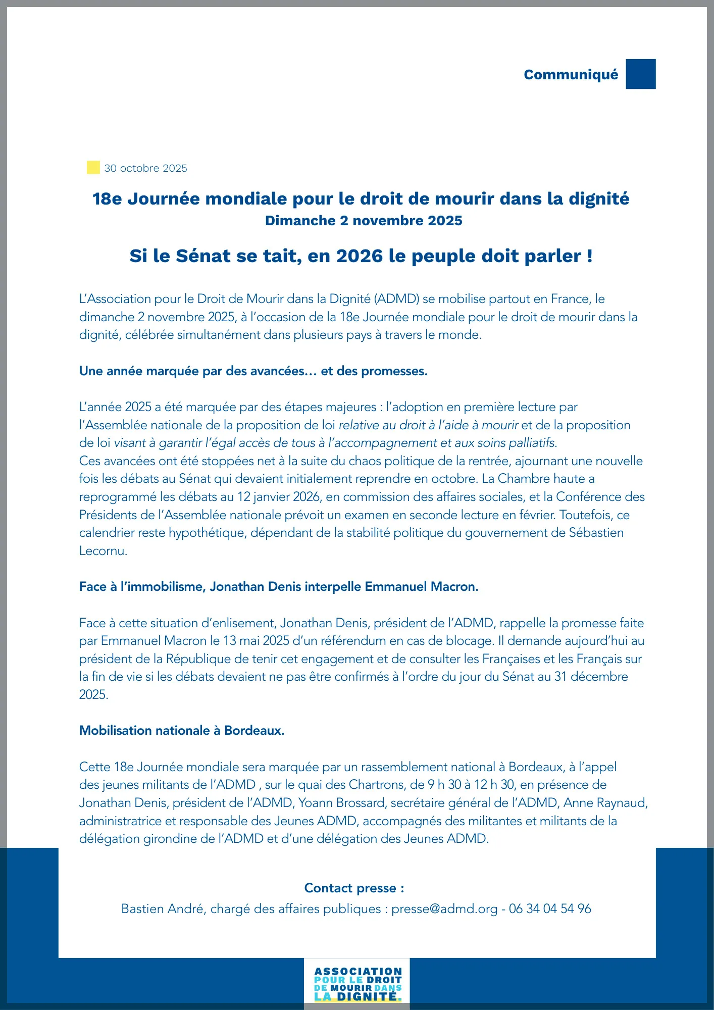 18e Journée mondiale pour le droit de mourir dans la dignité