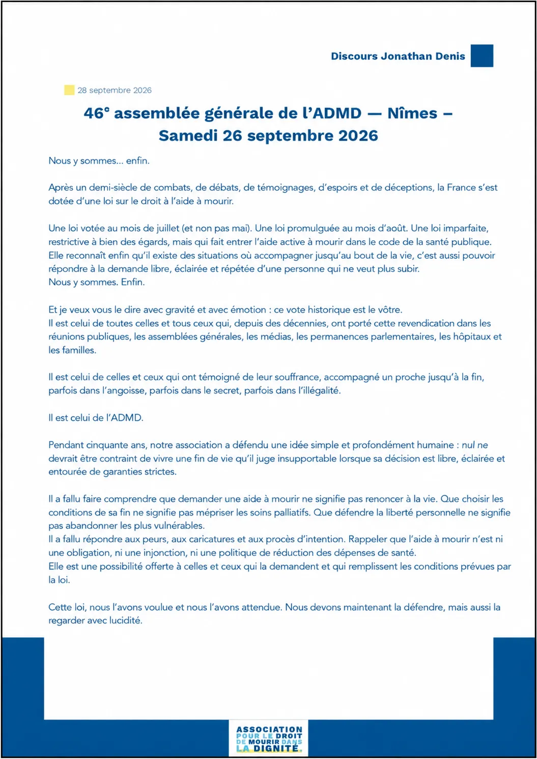 Discours de Jonathan Denis