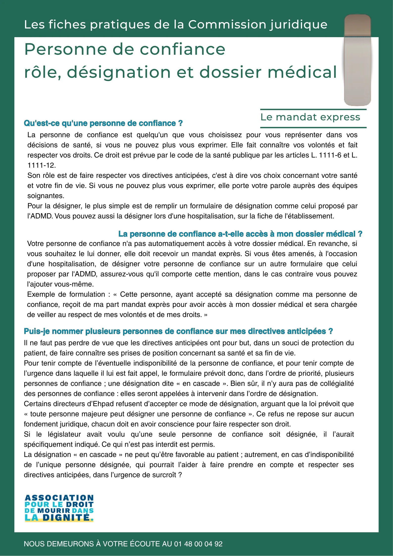 Fiches pratique, personne de confiance, rôle, désignation et dossier médical
